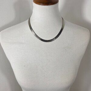Vintage Premier Designs Silver Tone Flat Herringbone Chain Necklace